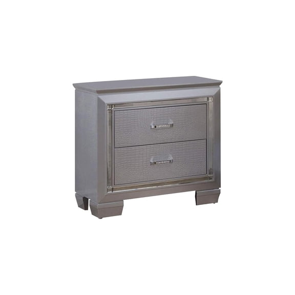 HomeStock Gothic Grandeur 29.5 Inch Gray Wooden Nightstand with Embossed Texture Crocodile Detail Felt Lined Drawers 17 x 30 x 29.5 Inch Bold Look