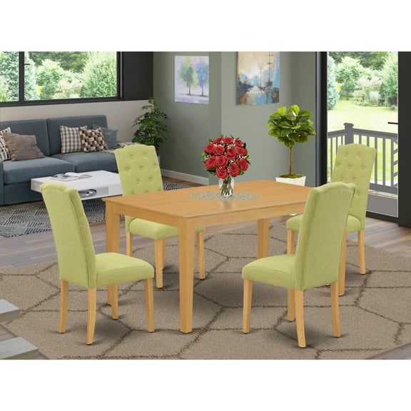Gothic Dining Set 5pc - Rectangle Table & 4 Parson Chairs - Lime Green Fabric, Oak Finish