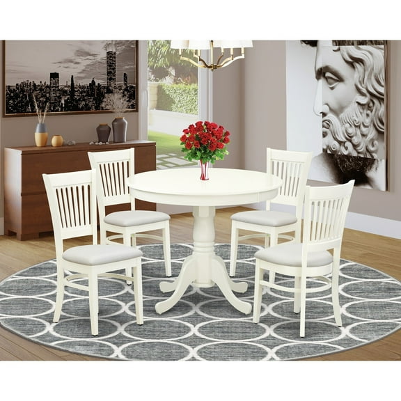 Gothic Dining Set 5Pc Table & Chairs Linen Fabric Modern Dining Room Set White Finish