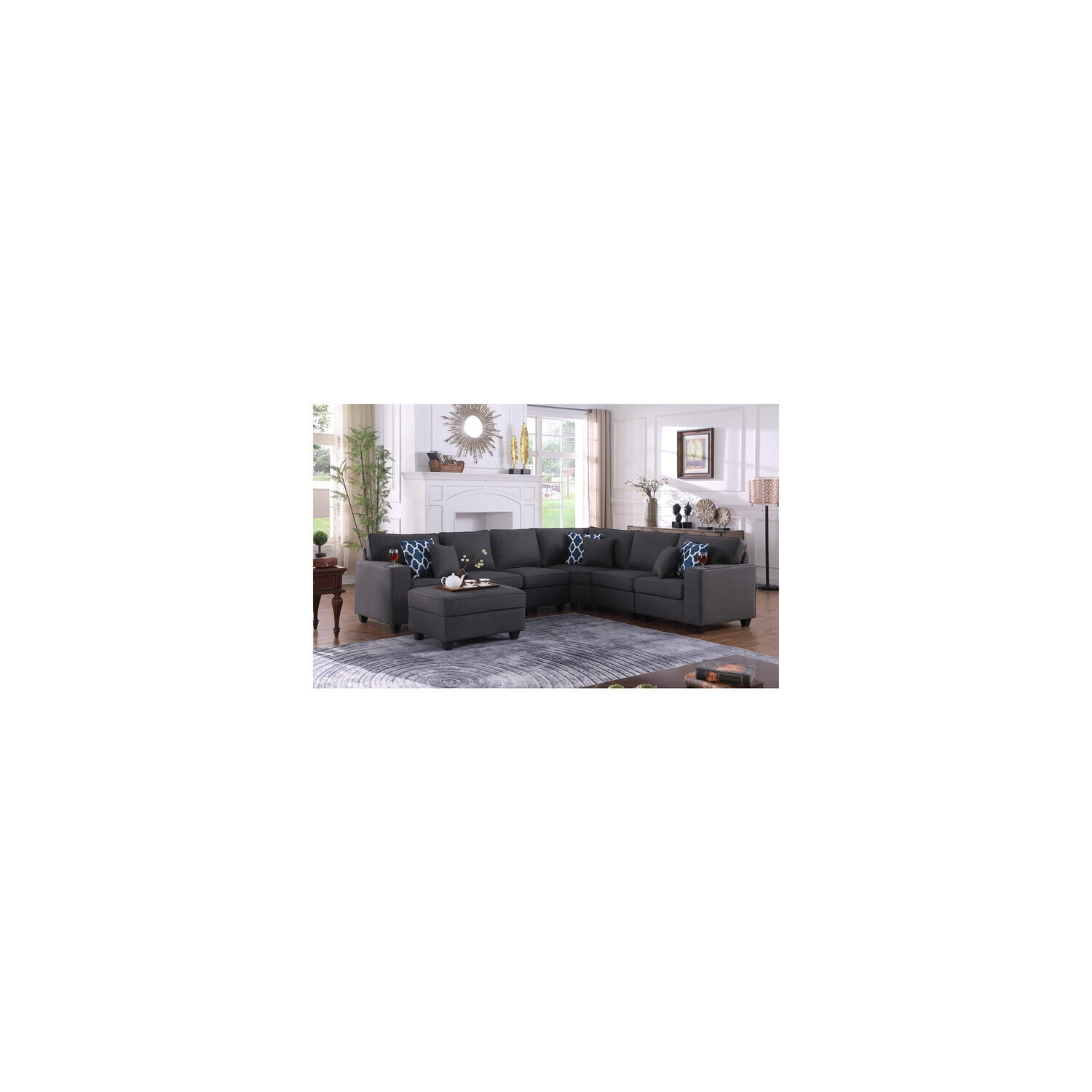 HomeStock Gothic Grandeur 7Pc Reversible L-Shape Sectional Sofa with ...