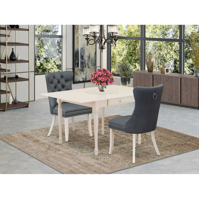 HomeStock Gothic Grandeur Dining Table Set Consists of a Rectangle Kitchen Table with Dropleaf and Padded Chairs, Linen White, Modern Dining Table Set for Small Spaces-Color:Platinum Gray,Size:3 Piece