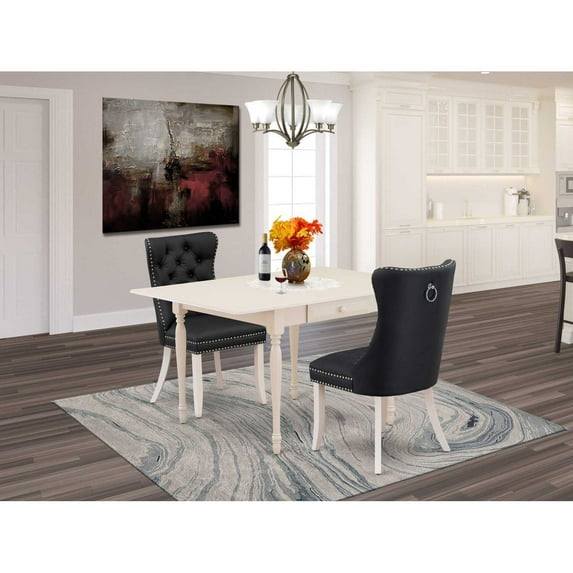 Gothic Grandeur Dining Table Set Consists of a Rectangle Kitchen Table with Dropleaf and Padded Chairs, Linen White, Modern Dining Table Set for Small Spaces