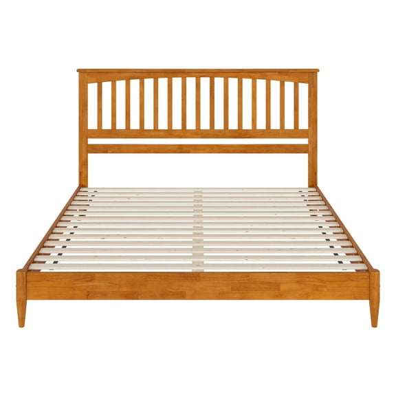 King Size Wood Platform Bed - Gothic Grandeur Low Profile Bed Frame - Light Toffee Finish