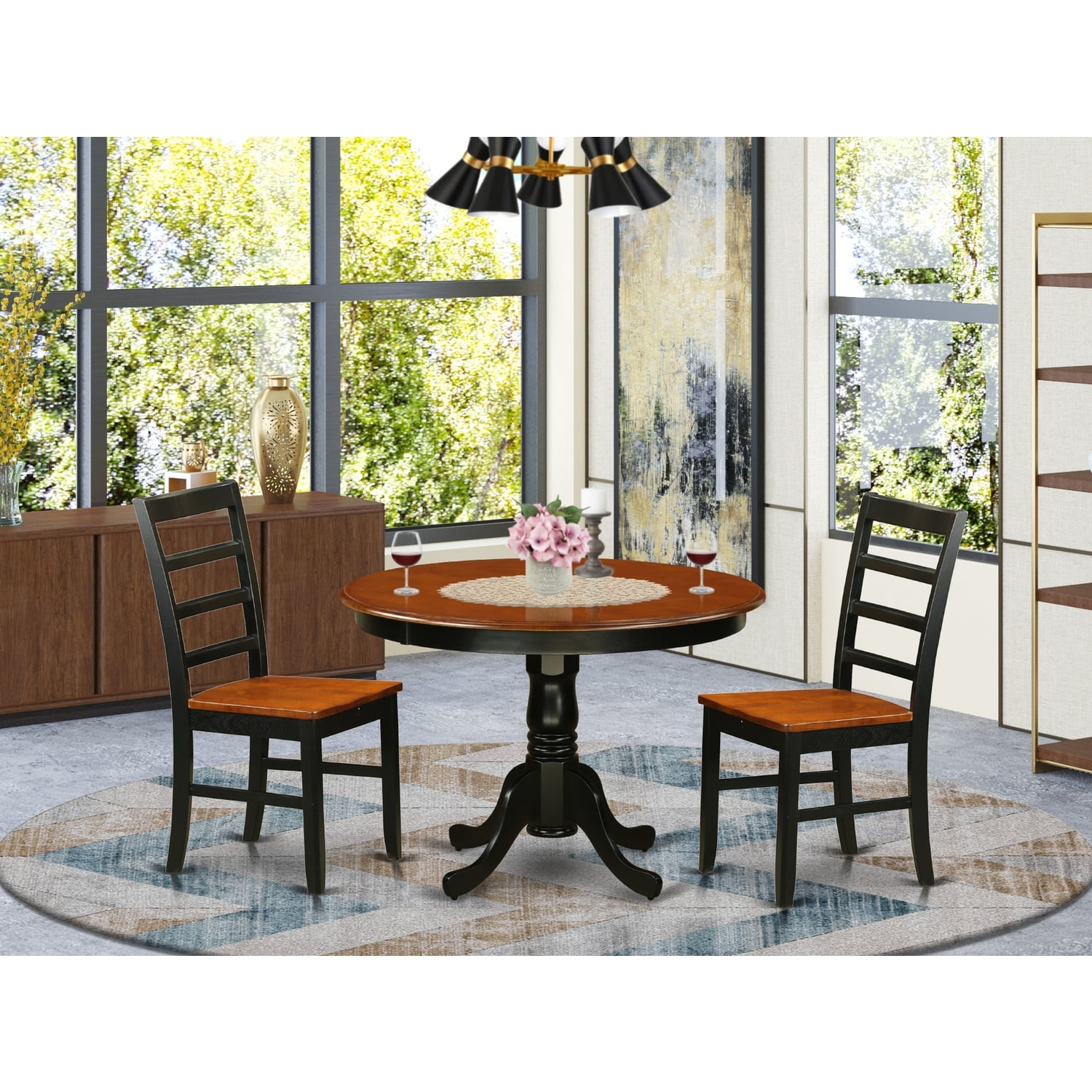 Gothic Kitchen Table Set - Round Dining Table & Chairs - 5 Piece Dinette Set - Black Finish ...