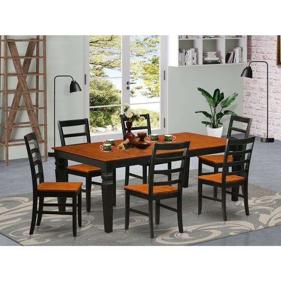 Gothic Dining Set - 9 Piece Black Table & Chair Set - Elegant Kitchen Table with Storage Leaf