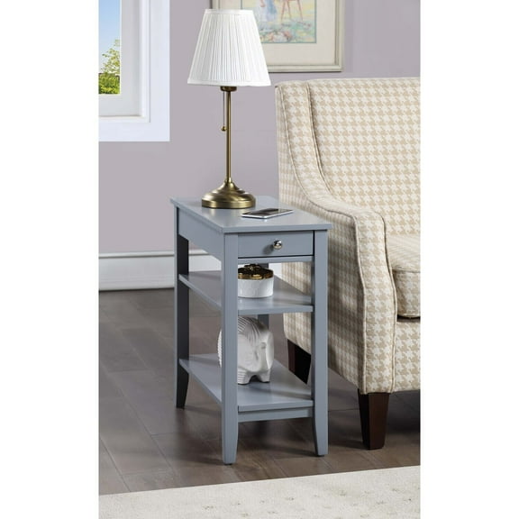 Homestock Gothic Grandeur Three Tier End Table With Drawer, 23.5" L X 11.25" W X 24" H, Features Drawer For Hidden Storage And Middle/Bottom Shelves For Display