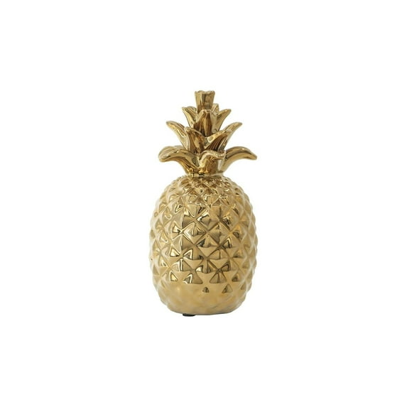 HomeStock Gothic Pineapple Accent - 4.5"W x 4.5"D x 9.1"H - Polished Gold Finish, Ceramic, Modern Geometric Look, Elegant Table Decor