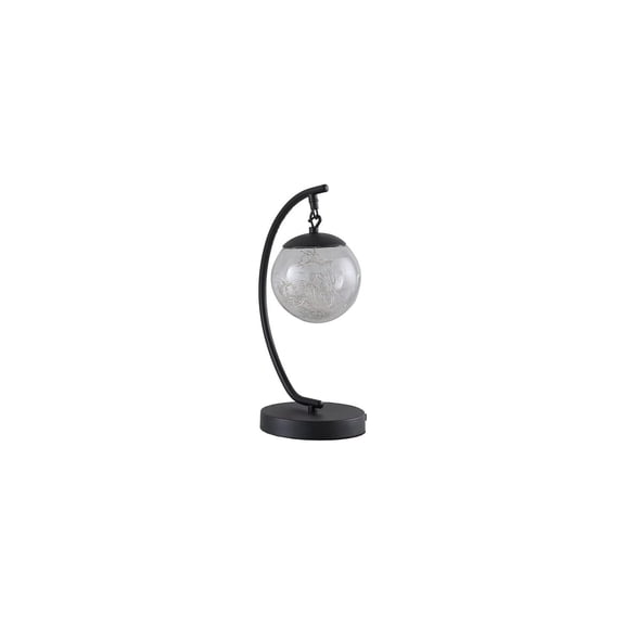 HomeStock Handcrafted Haven 14" Pendulum Table Lamp with Multi-Colored Glass Orb and USB Port, Matte Black Metal Base