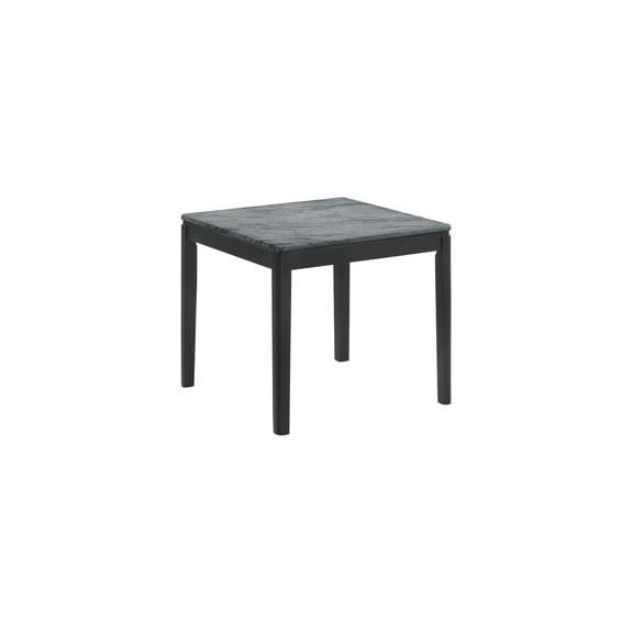 HomeStock Handcrafted Haven 24 Inch Gray End Table with Faux Marble Textured Top and Black Metal Legs for Modern Contemporary Decor