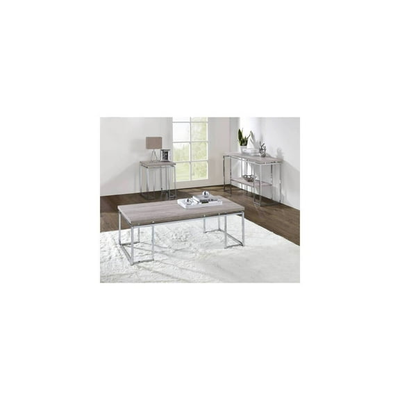 HomeStock Handcrafted Haven Coffee Table in Natural Oak & Chrome