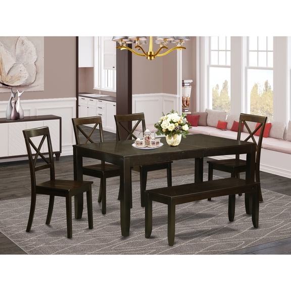 Dining Set 4 Chairs Rectangular Table Extendable Haven Cappuccino Finish