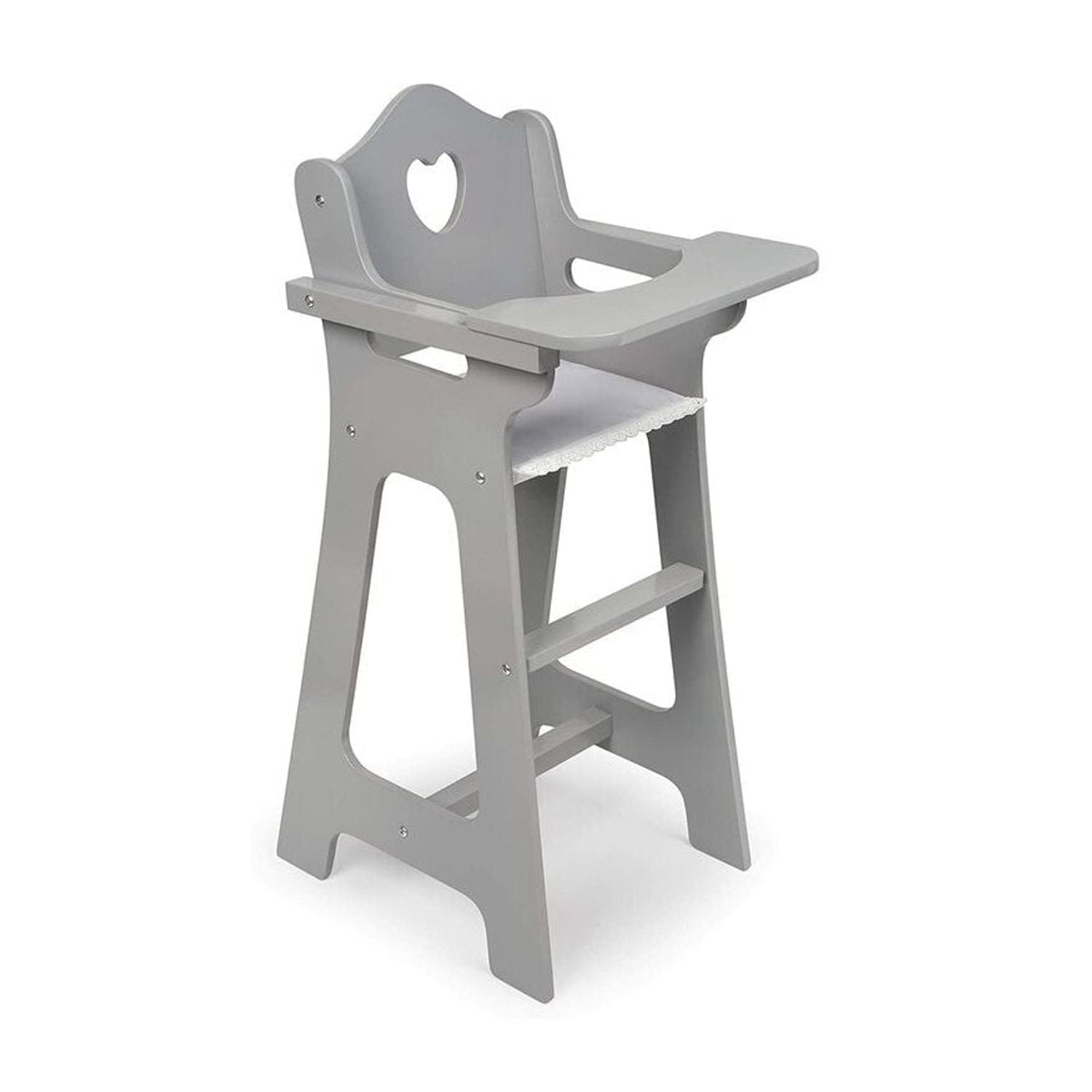 Executive Gray and White Wooden Doll High Chair with Fabric Seat Cover