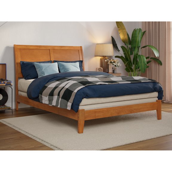 HomeStock Handcrafted Haven Full Foundation Bed with Charging Station - 81.46" L x 55.83" W x 44.29" H - Light Toffee, Solid Wood