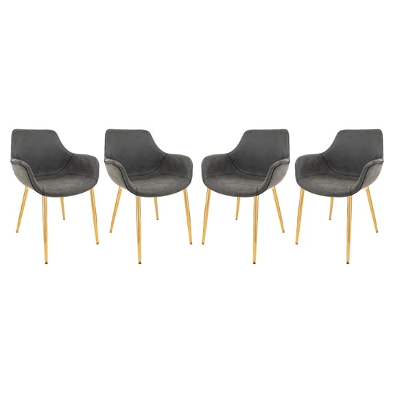 HomeStock Handcrafted Haven Modern Leather Dining Arm Chair With Gold Metal Legs Set of 4