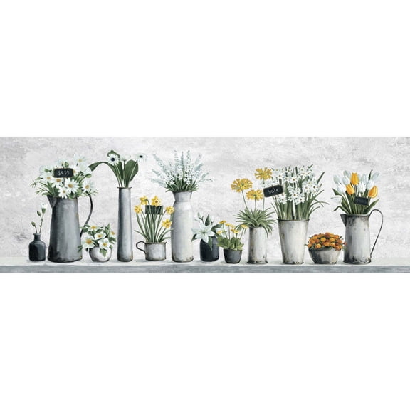 HomeStock Handcrafted Haven Outdoor Flower Pots Painting Print on Wrapped Canvas, 45" x 15", Modern Handmade Canvas Art Decor - Unique and Chic Wall Prints for Contemporary Spaces