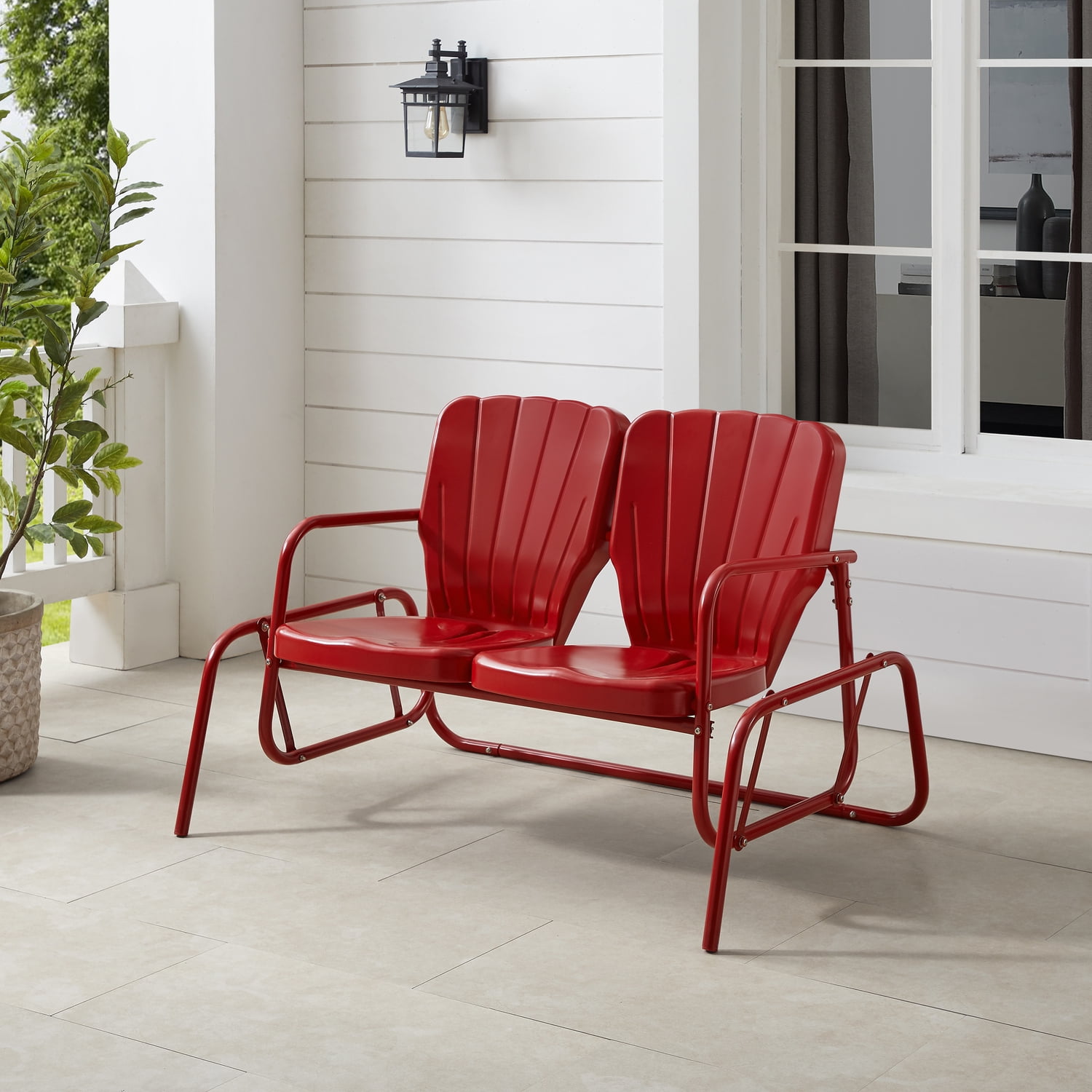 HomeStock Handcrafted Haven Outdoor Metal Loveseat Glider Bright Red