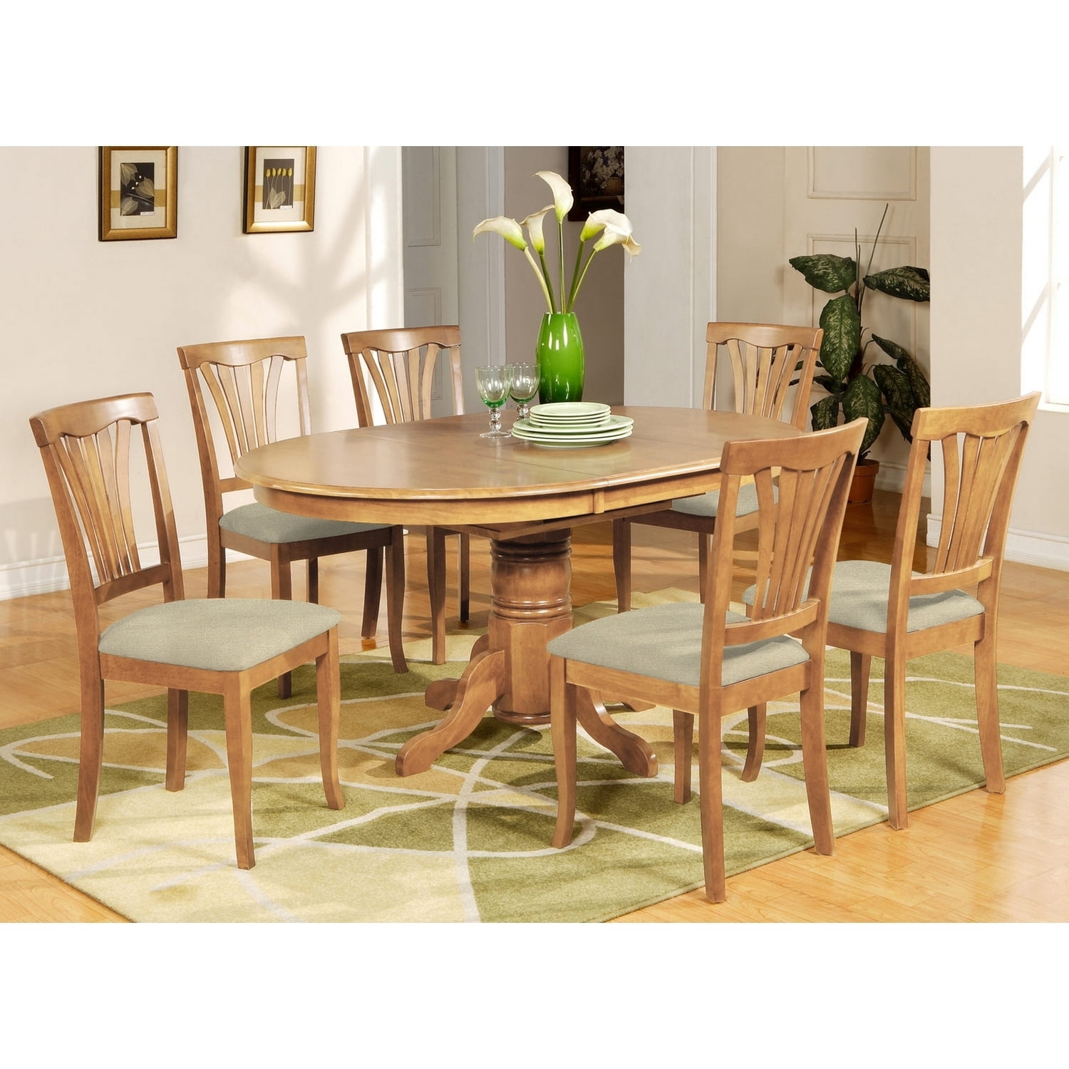 HomeStock 7 Piece Extendable Dining Room Set - Oval Table with Leaf & 6 ...