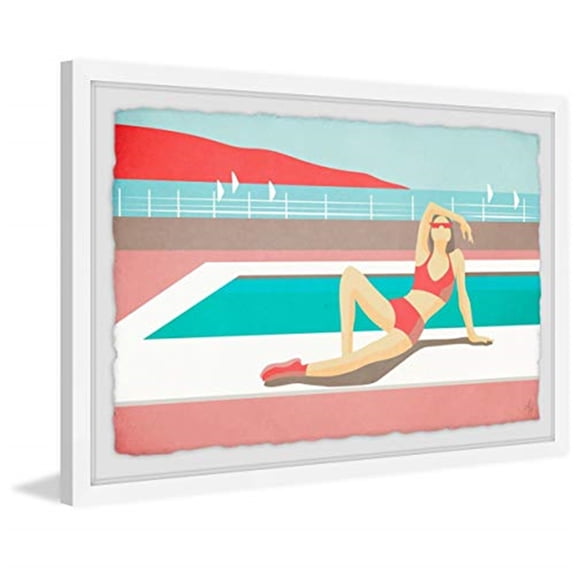 Pool Scene Framed Painting Print - Home Wall Art Decor - Serene Water Landscape Picture