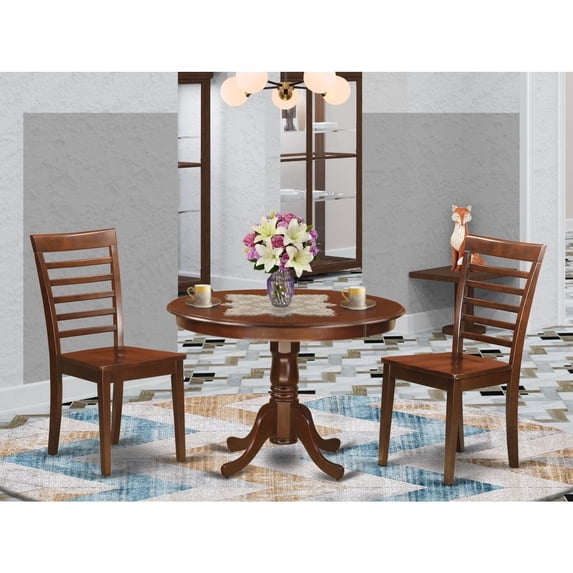 Round Dinette Set - 3 Piece Kitchen Table & Chair Set - 42 Inch Mahogany Table for Small Spaces