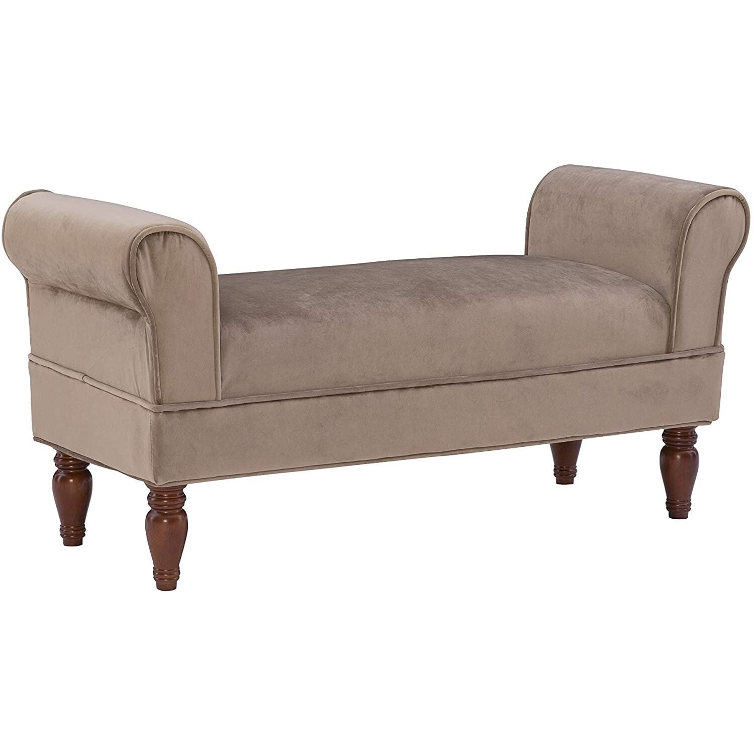 Lillian Coffee Brown Upholstered Bench with Dark Mahogany Feet