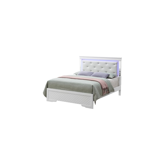Champagne Panel Bed with Jeweled Headboard & Accent Lighting - Wood Embossed Finish - Box Spring Required