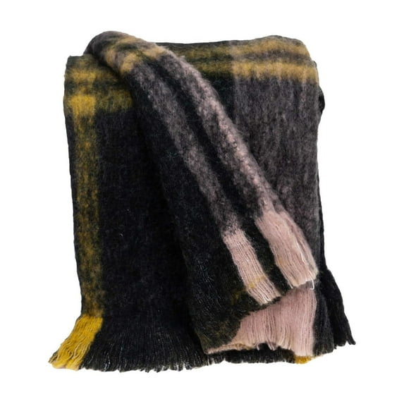 HomeStock Handmade Home Transitional Design 52" x 67" Woven Handloom Throw Blanket, Cozy Throw Blanket for All Living Spaces-Color:Black And Yellow