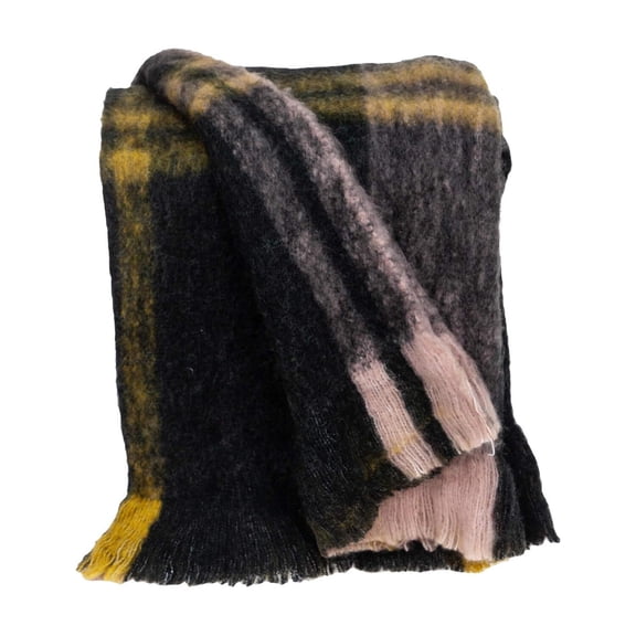 HomeStock Handmade Home Transitional Design 52" x 67" Woven Handloom Throw Blanket, Cozy Throw Blanket for All Living Spaces-Color:Black And Yellow