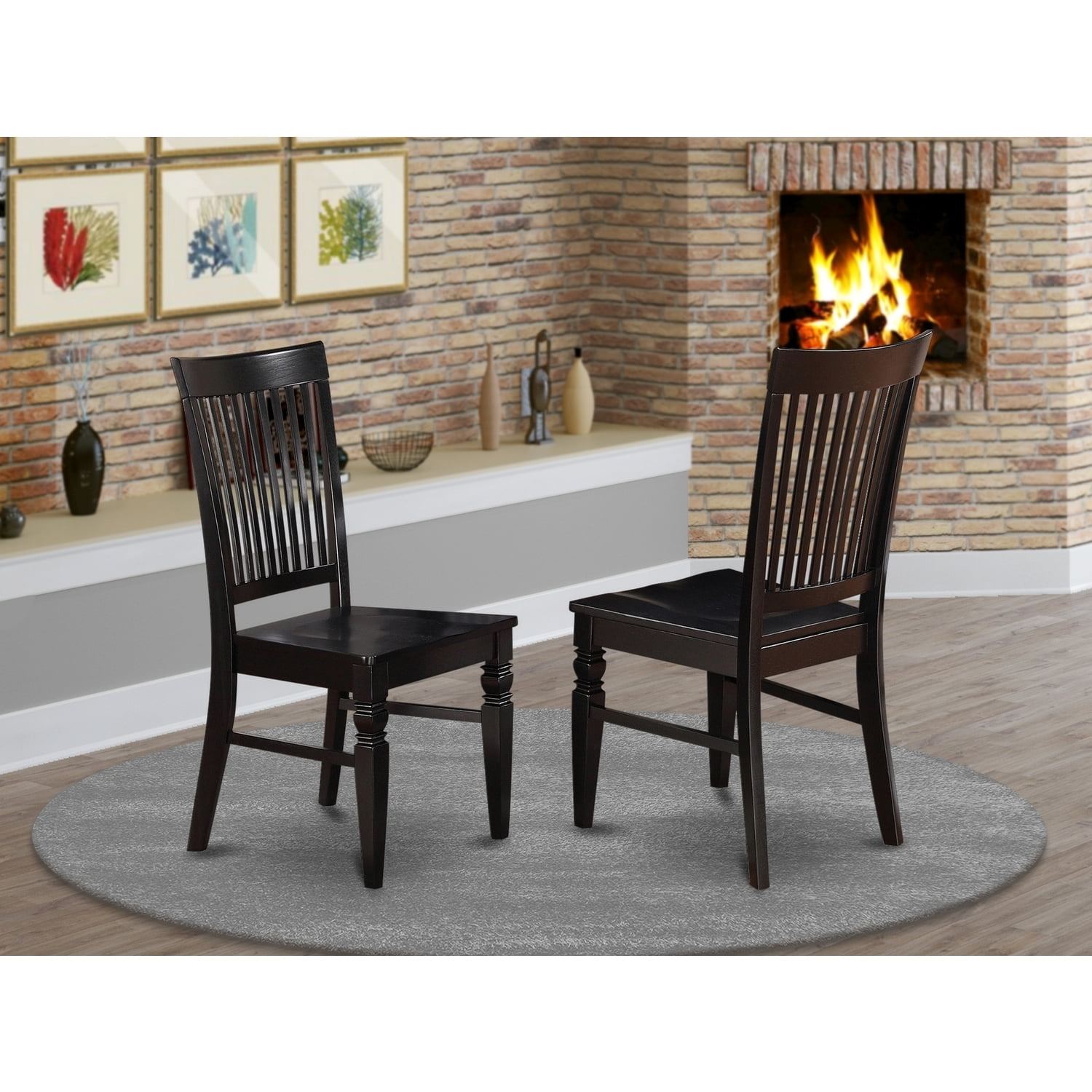 Wood Dining Chairs Set - Handmade Kitchen Seat with Slatted Back
