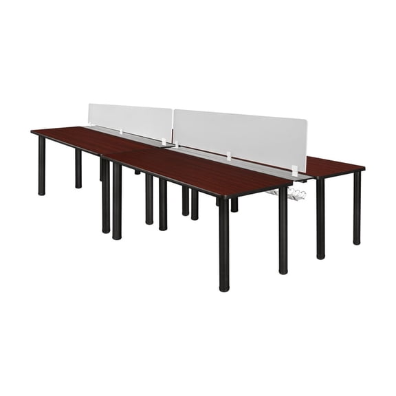 HomeStock Handmade Home x 24" Double Benching System with Privacy Divider in Mahogany and Black for Collaborative Modern Workstations