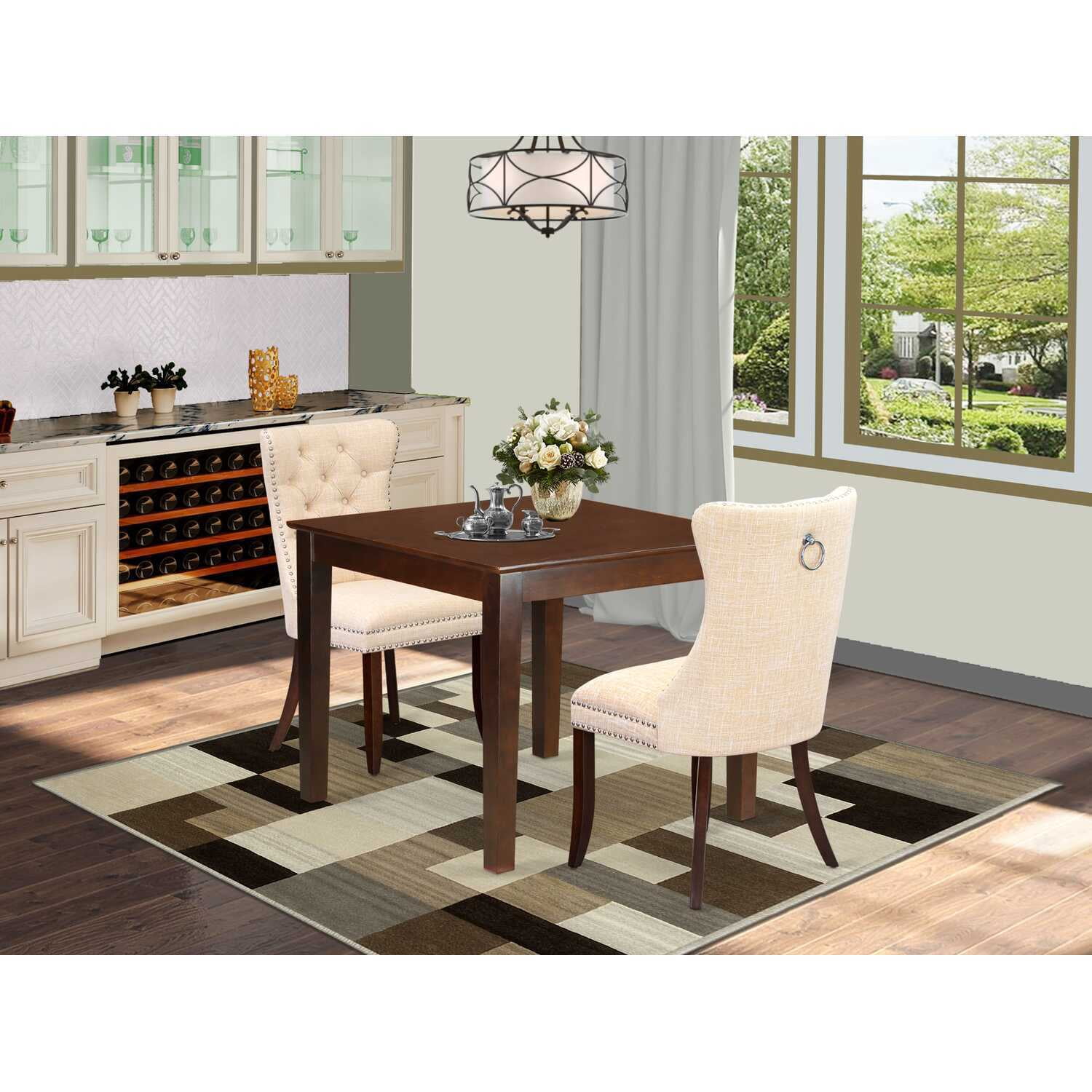 Modern 3 Piece Kitchen Table Set with Chairs - Square Dining Table ...