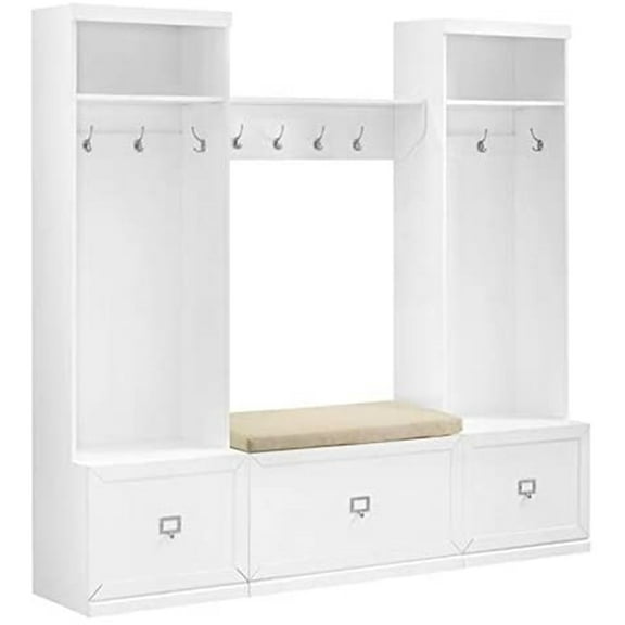 Entryway Bench Set - 4 Piece Hall Tree & Storage - Modular Foyer Organizer - Bench, Shelf & Hooks