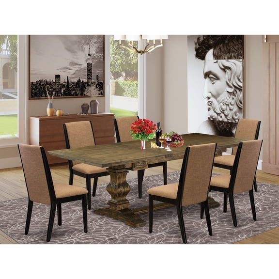 Hollywood Regency Dining Set - 7 Piece Wood TableChair Set - BlackDistressed Jacobean Finish