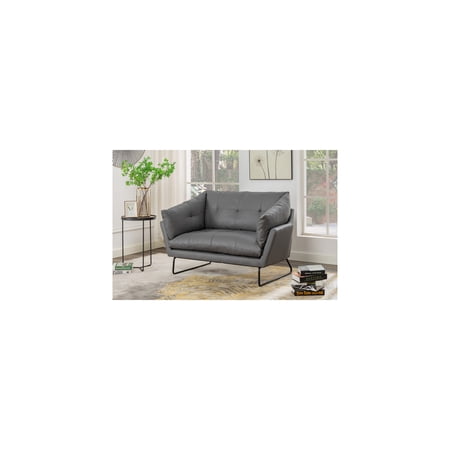 HomeStock Hollywood Regency Gray PU Leather Contemporary Loveseat - 31.5"D x 56.5"W x 33.5"H, 2 Seating Capacity, Foam filled seat with Down Feathers, Tubular Metal Legs