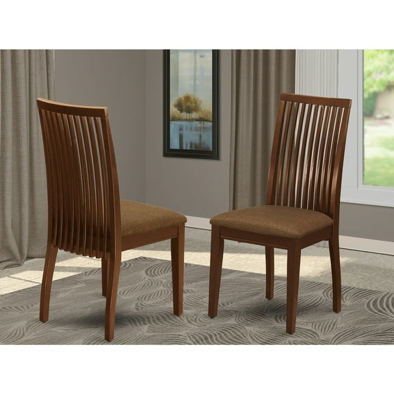 Regency Dining Chairs - Linen Fabric Seat, Mahogany Finish - Set of 2 - Elegant Curved Back Design
