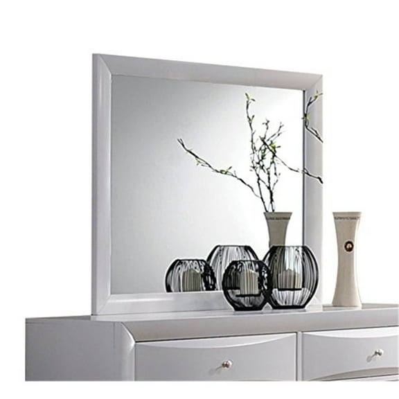 Hollywood Regency Mirror - 39" x 35" White Framed Wall Mirror for Bedroom Decor