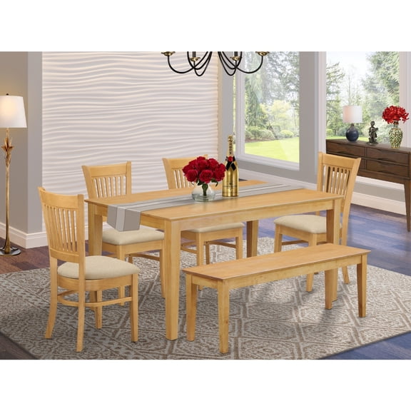 Hollywood Regency Dining Set - Kitchen Table & 4 Chairs with Bench - Wood Dining Room Furniture