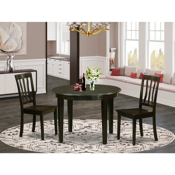 Round Dining Table Set - 3 Piece Table & Chair Set - 42" Cappuccino Finish - Elegant Hollywood Regency Style
