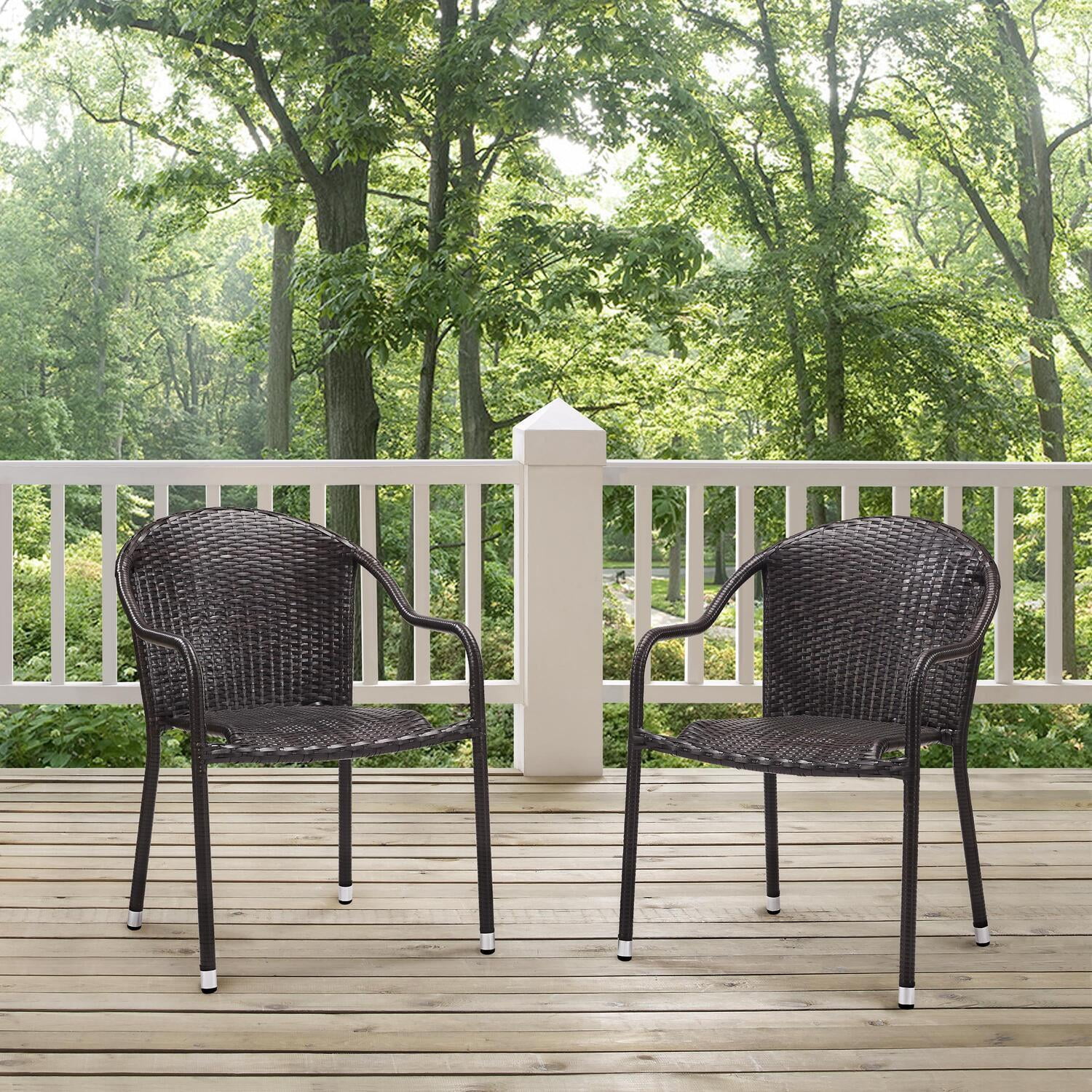 HomeStock Industrial Edge 3Pc Outdoor Wicker Chair Set White Round Side Table & 2 Stackable