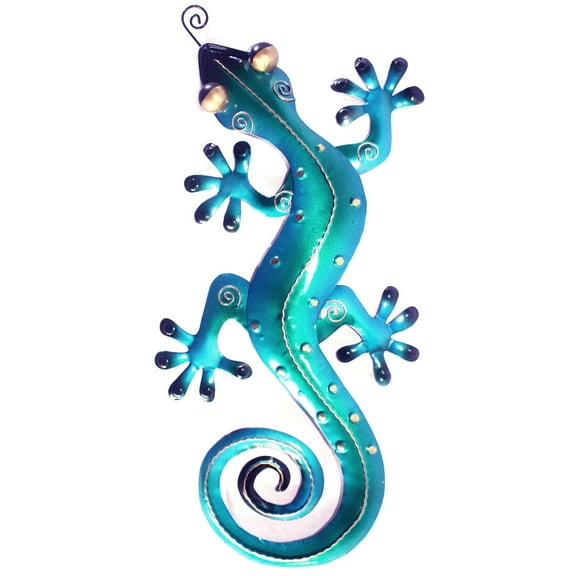 Blue Gecko Wall Decor - Metal Gecko Art - Home Garden Decor - Unique Wall Hanging - Medium Size
