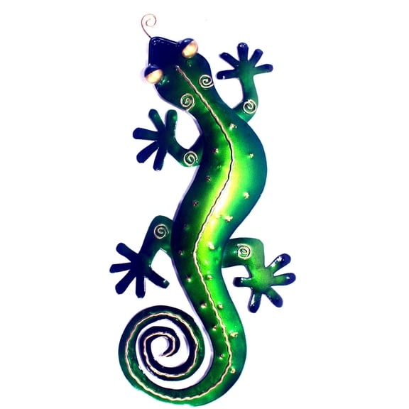 Gecko Wall Decor - Metal Garden Art - Green Lizard Sculpture - Home Accent - Unique Wall Hanging