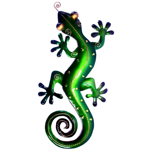 Gecko Wall Decor - Metal Garden Art - Green Lizard Sculpture - Home Accent - Unique Wall Hanging