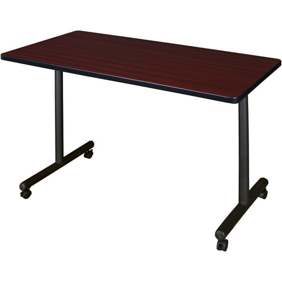 HomeStock Island Interiors 42" x 24"Mobile Training Table- Mahogany, Adjustable and Foldable Office Table with Wheels for Meeting Rooms and Classrooms