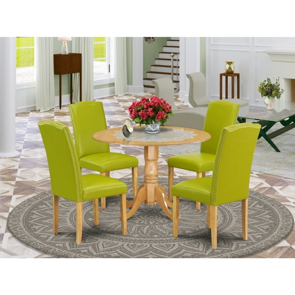 Round Kitchen Table Set 5pc 42" Table w/ Drop Leaves & 4 Parsons Chairs - Autumn Green
