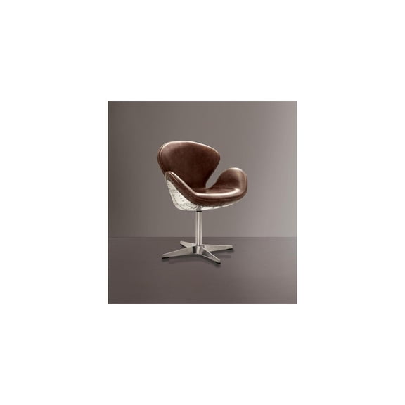 Accent Chair Swivel Retro Brown Leather Aluminum Vintage Living Room Seating