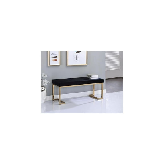 HomeStock Island Interiors Rectangular Bench, 40" x 16" x 18", Black Fabric Cushion with Chagne Finish Metal Base, Modern Design for Extra Seating