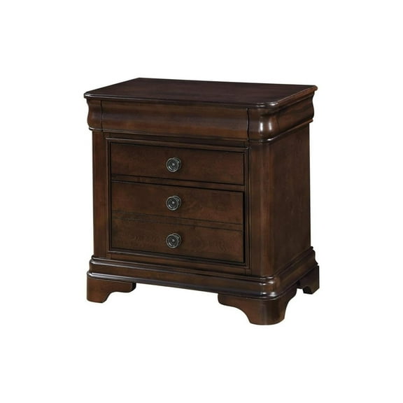 HomeStock Island Interiors Cherry Nightstand 18" x 30" x 30" with 3 Spacious Drawers, Felt Lined Top Drawer, Antique Brass Knobs, and Traditional Cherry Finish