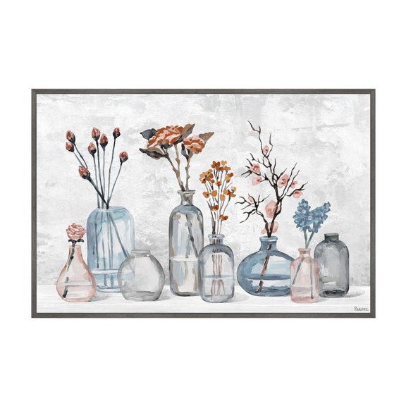 HomeStock Island Interiors Flower Glassware Floater Framed Painting Print on Canvas, 24" x 36", Modern Handmade Canvas Art Decor - Unique and Chic Wall Prints for Contemporary Spaces
