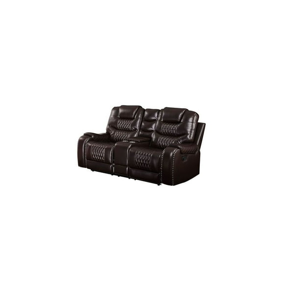 HomeStock Island Interiors Loveseat with Console (Motion) in Brown PU