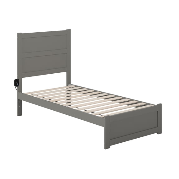 Twin Bed With Footboard - Grey Platform Bed Frame - Modern Wood Slat Support - HomeStock Island Interiors