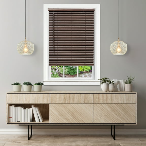 HomeStock Island Oasis 2" Vinyl Blind, Mahogany, 39 x 64 in - Cordless, Light Filtering, Metal Headrail, Easy Install